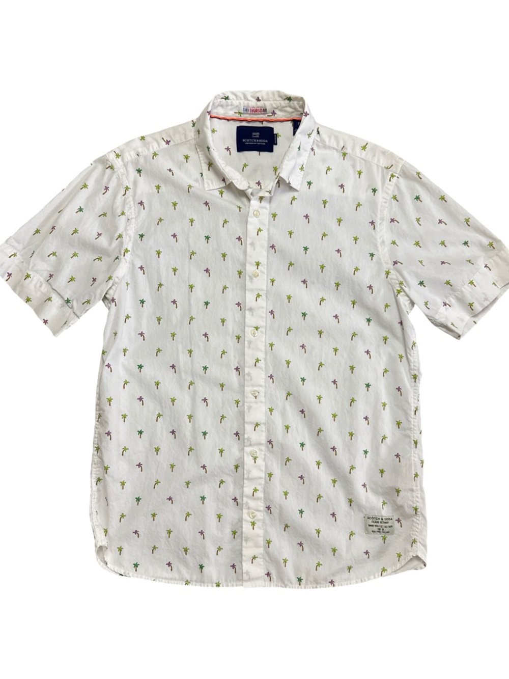 Scotch & Soda Tiki Thursday Palm Tree Short Sleeve Button Down Shirt Men's M